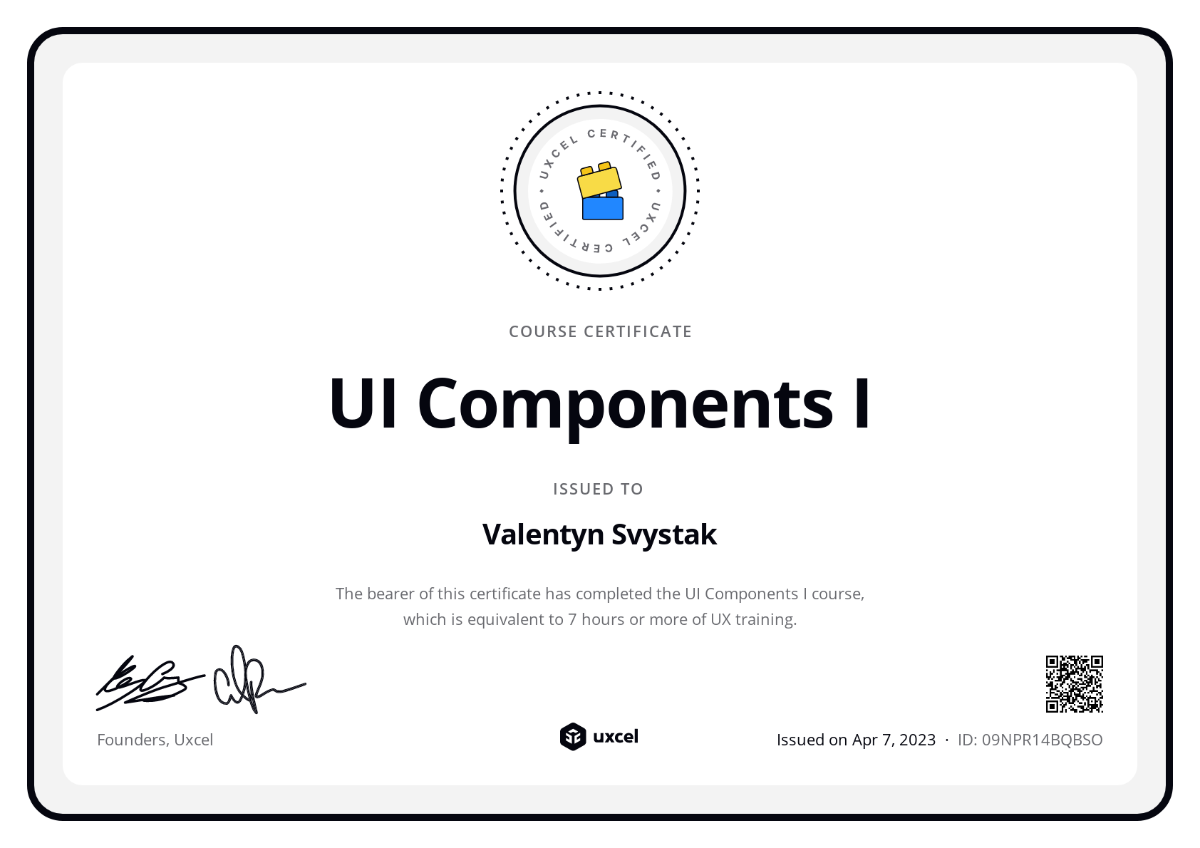 Valentyn Svystak's certificate